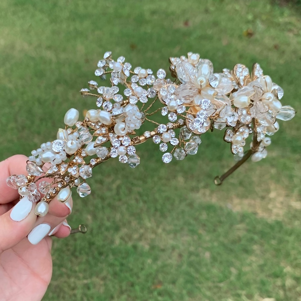 Rhinestone & Pearl Flower Crown - Picture 5 of 15
